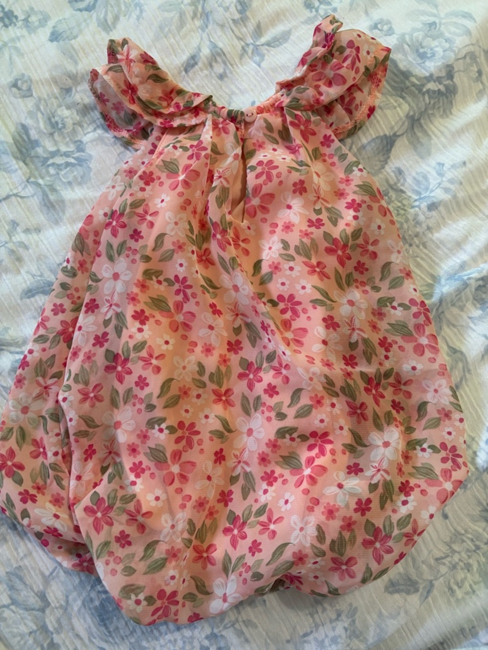 Pink Floral Bubble Bodysuit with Ruffle Straps - Picture 4 of 4